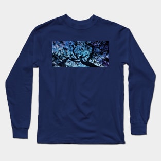 Impressionist Silhouette Trees in Blue Moonlight Long Sleeve T-Shirt